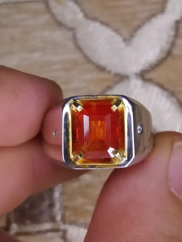 Cincin Pria Natural Orange Mandarin Garnet