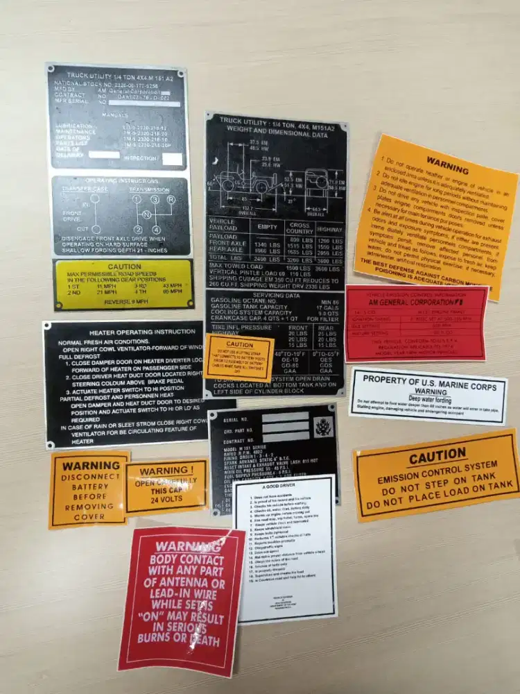 Plat data dan stiker jeep M151 utility