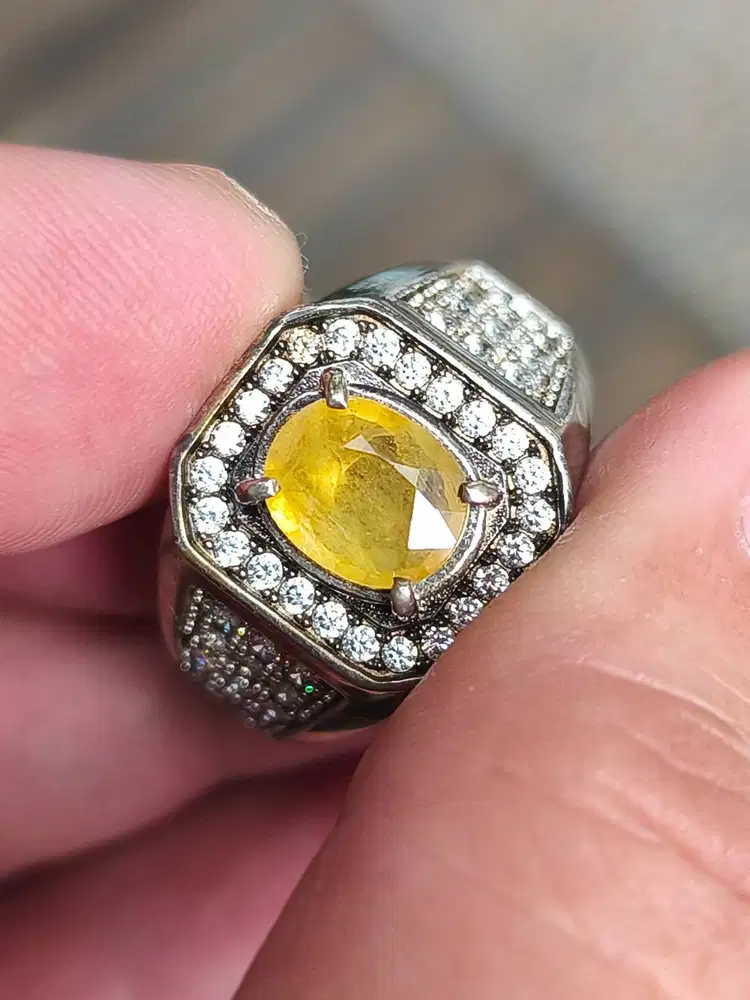 Batu yellow safir sapphire 1.59 carat ring perak memo MGL top kristal