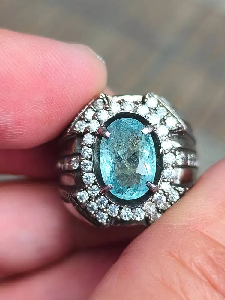 Batu Aquamarine beryl 3.01 carat ring perak memo CGL aquamarin