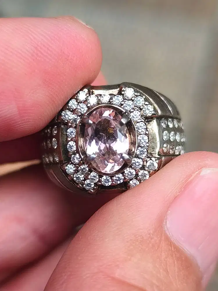 Batu tourmaline pink 1.47 carat ring perak memo CGL top kristal