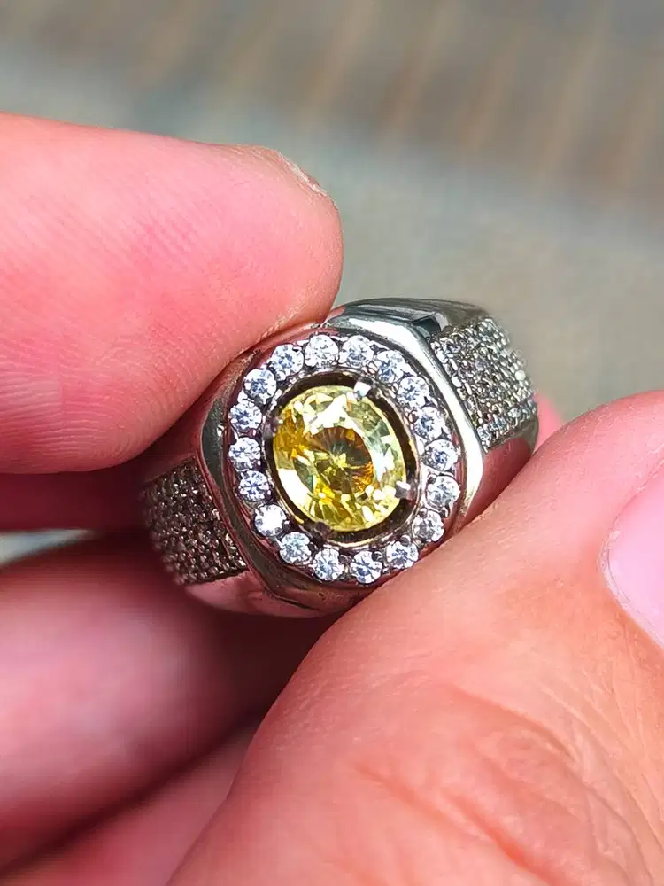 Batu yellow zircon 1.57 carat ring perak memo MRI top kristal clean