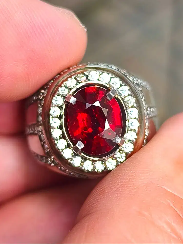 Batu garnet almandine 2.96 crat ring perak memo skylab top red