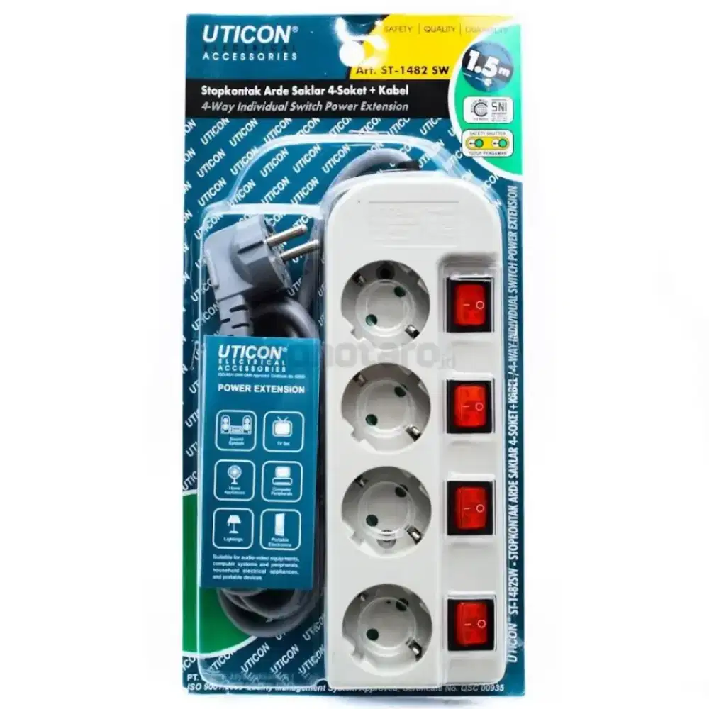 STOP KONTAK 4LUBANG UTICON+SAKLAR+KABEL 1.5MTR