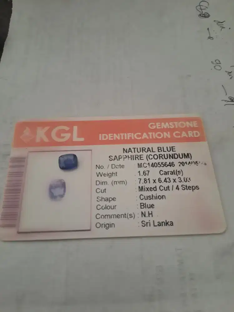 Murah permata Blue safir asli ada memo 1.67 crat No head alami