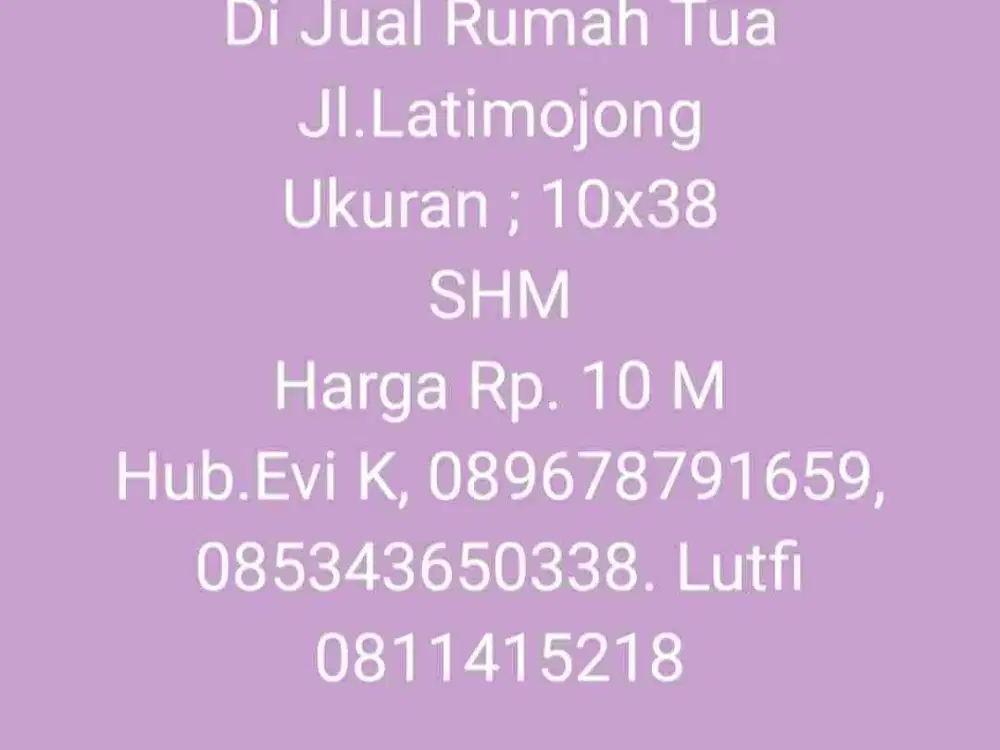 Di Jual Rumah Tua, hitung Tanah, Jl.Latimojong, Poros Jalan