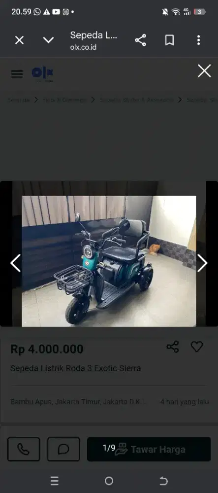 Sepeda listrik roda 3 PCSY. Bagus u/ belanja atau antar anak sekolah.