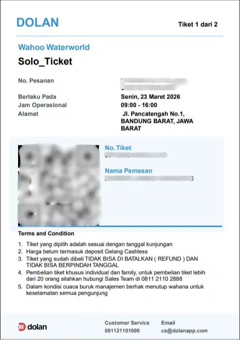 TIKET (2 ORANG) WAHOO BANDUNG 23 MARET (SENIN) MURAH