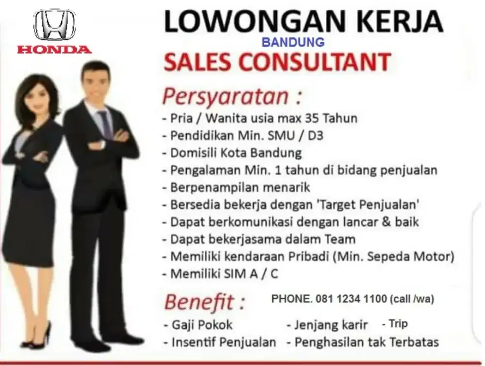 Walk in Interview Sales Digital  Pria Wanita  Mobil Honda Bandung