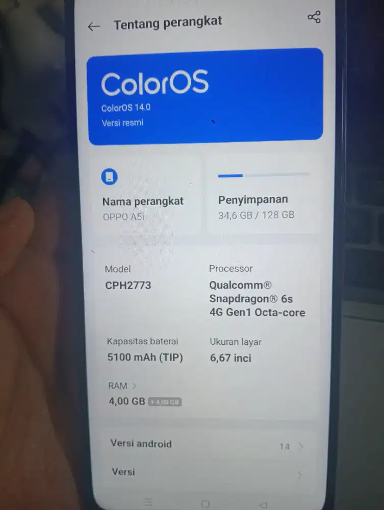 Oppo A5i ungu mulus terbaru