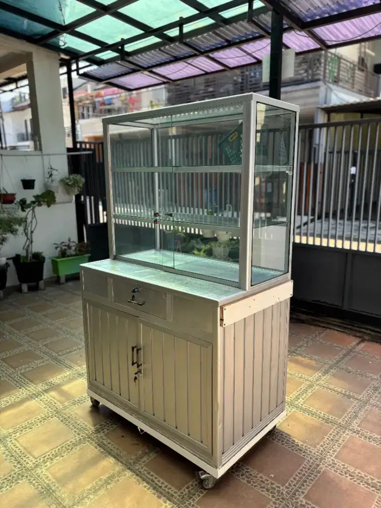 Etalase Kaca Jualan Makanan Gerobak Aluminium
