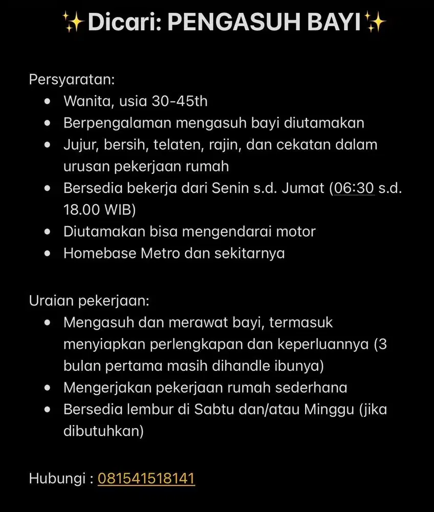 Dicari : Pengasuh Bayi