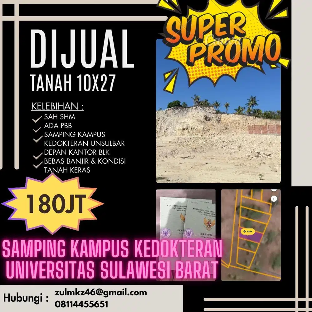 Tanah 10x27 Dekat Kampus Unsulbar Majene – Zona Kos Aktif