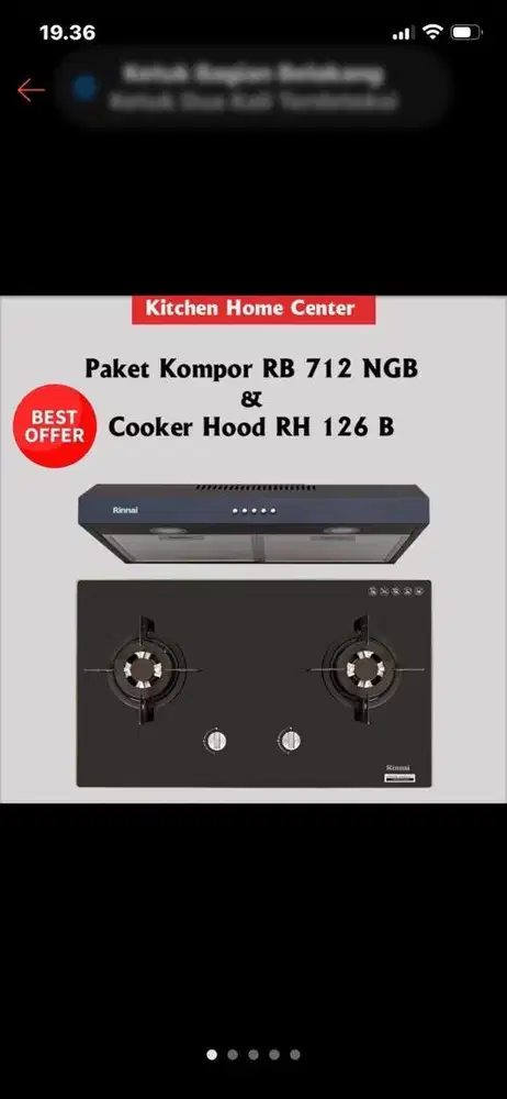 Paket  Kompor Tanam Rinnai RB 712 NGB & Cooker Hood Rinnai RH 126 B