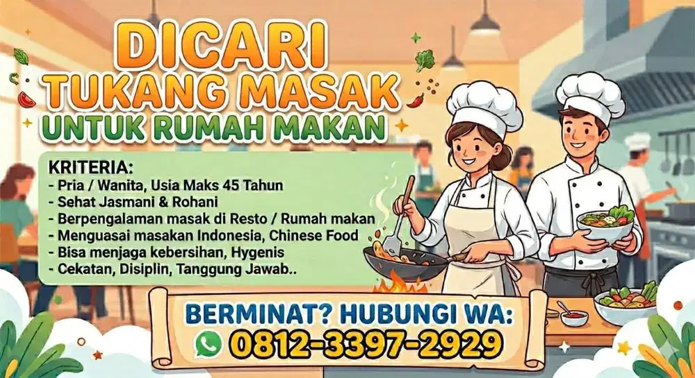 CARI TUKANG MASAK UNTUK RUMAH MAKAN