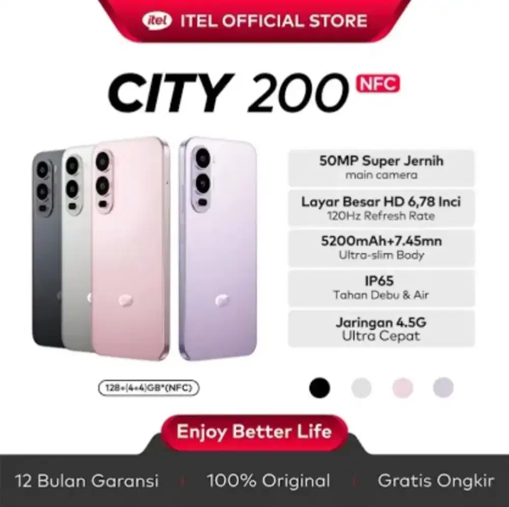 Itel City 200 4GB+128GB BNIB Garansi Resmi Indonesia