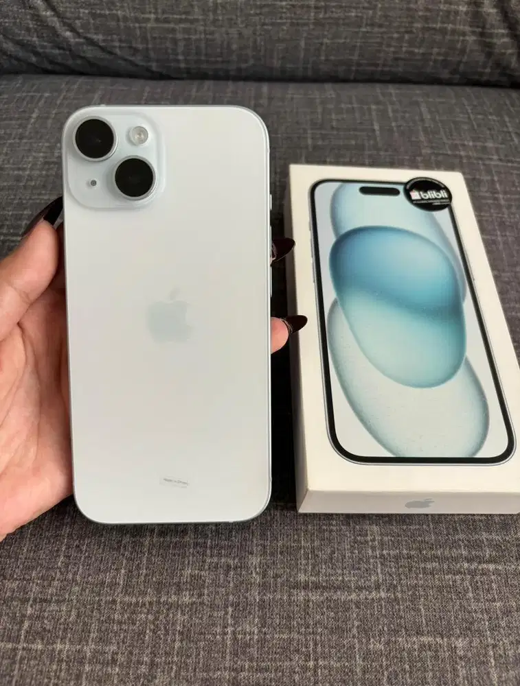 iPhone 15 Plus + Blue 128gb Garansi Resmi iBox Blibli Fullset Nominus