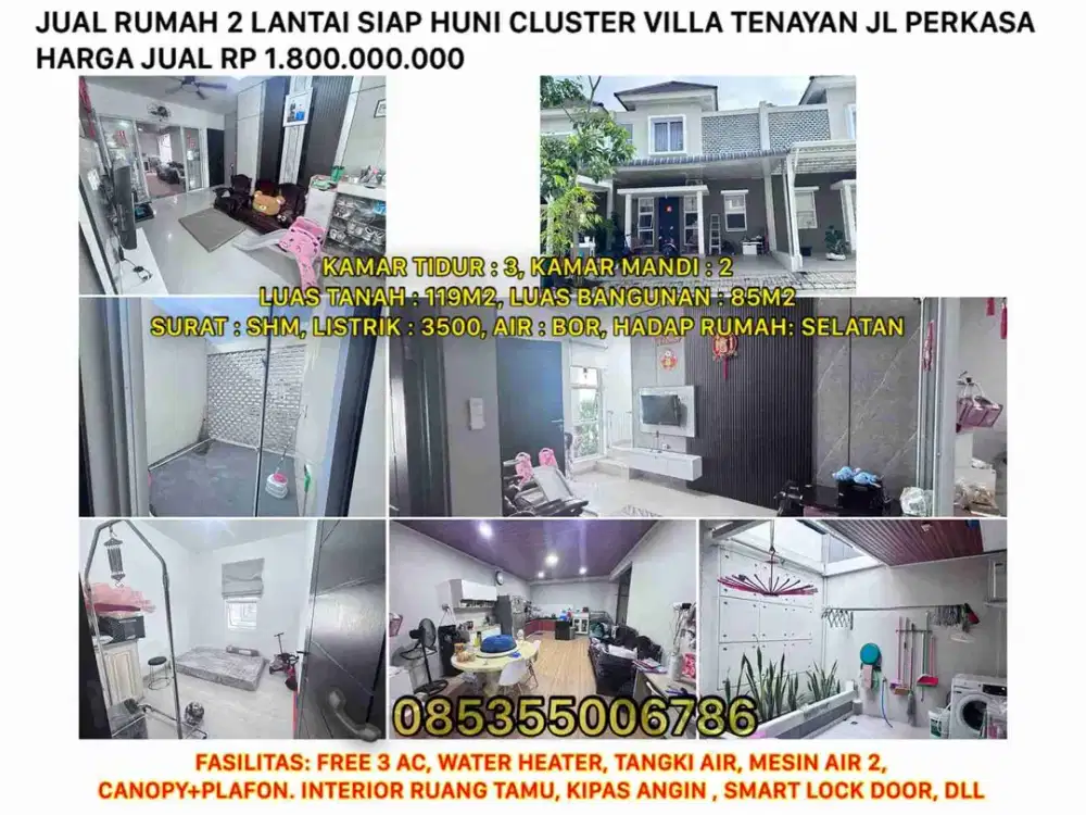 jual rumah 2 lantai siap huni cluster villa tenayan jl.perkasa