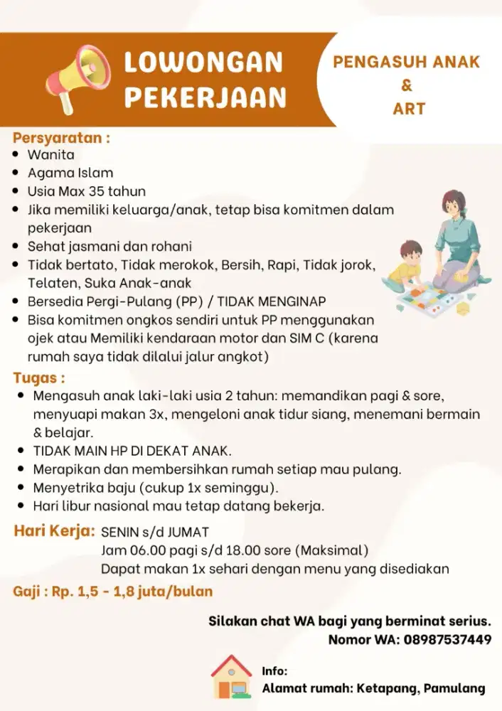 Dicari Pengasuh dan ART PP