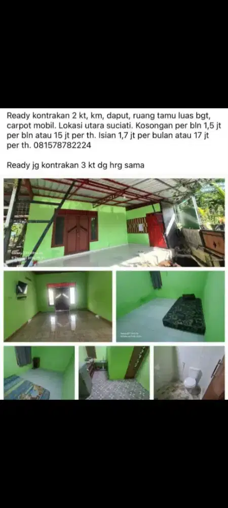 Rumah disewakan dekat sch atau suciati 1,5 jt per bulan