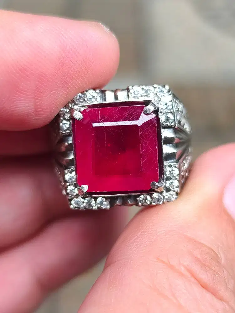 Batu Ruby red 11.03 crat ring perak memo CGL big size