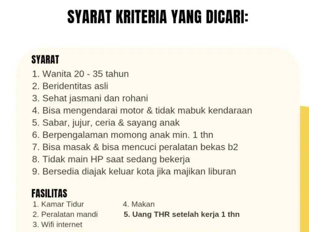 dicari ART menginap buat  Momong + beberes