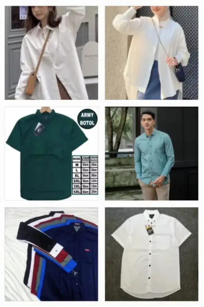 Kemeja pria polos lengan panjang dan lengan pendek kemeja wanita