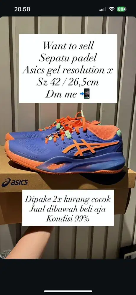 WTS ASICS GEL RESOLUTION X PADEL SZ 42 / 26,6 cm