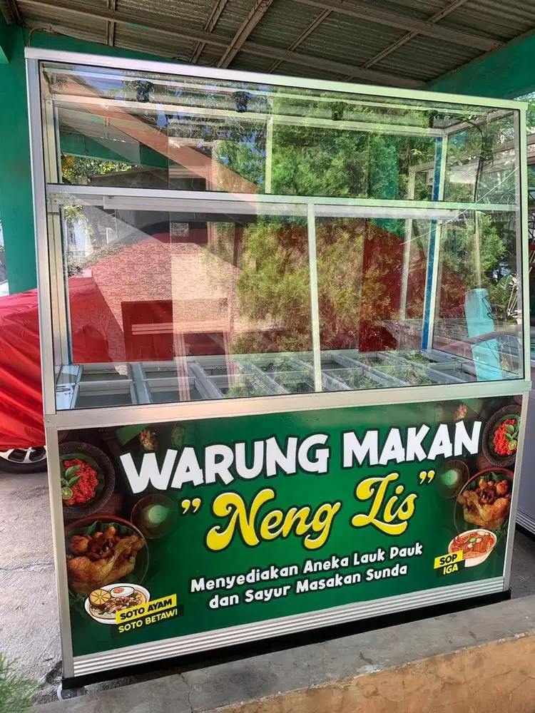 Etalase gerobak alumunium prasmanan 150cn model bain marie