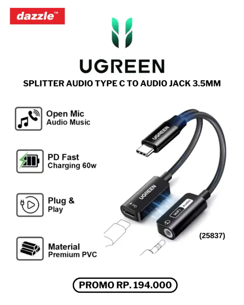 UGREEN SPLITTER TYPE C 2-IN-1 (25837)