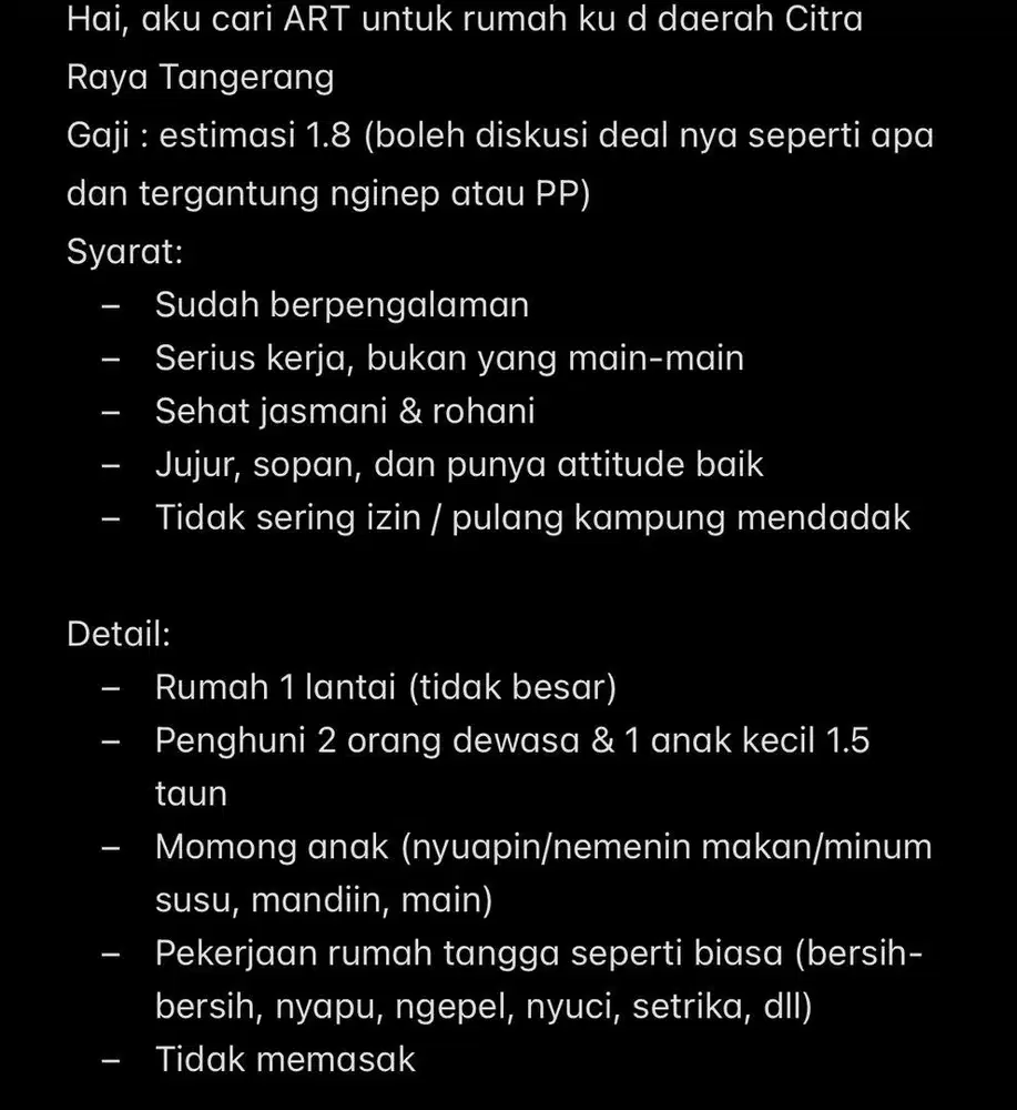 ART PP / Menginap Citra Raya Tangerang