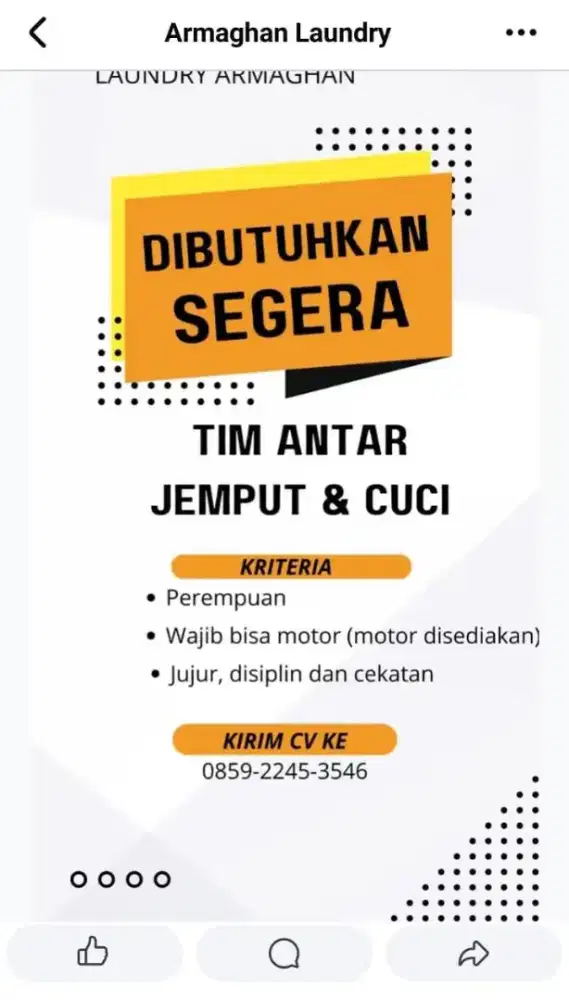 Team londry utk antr jemput dan cuci packing