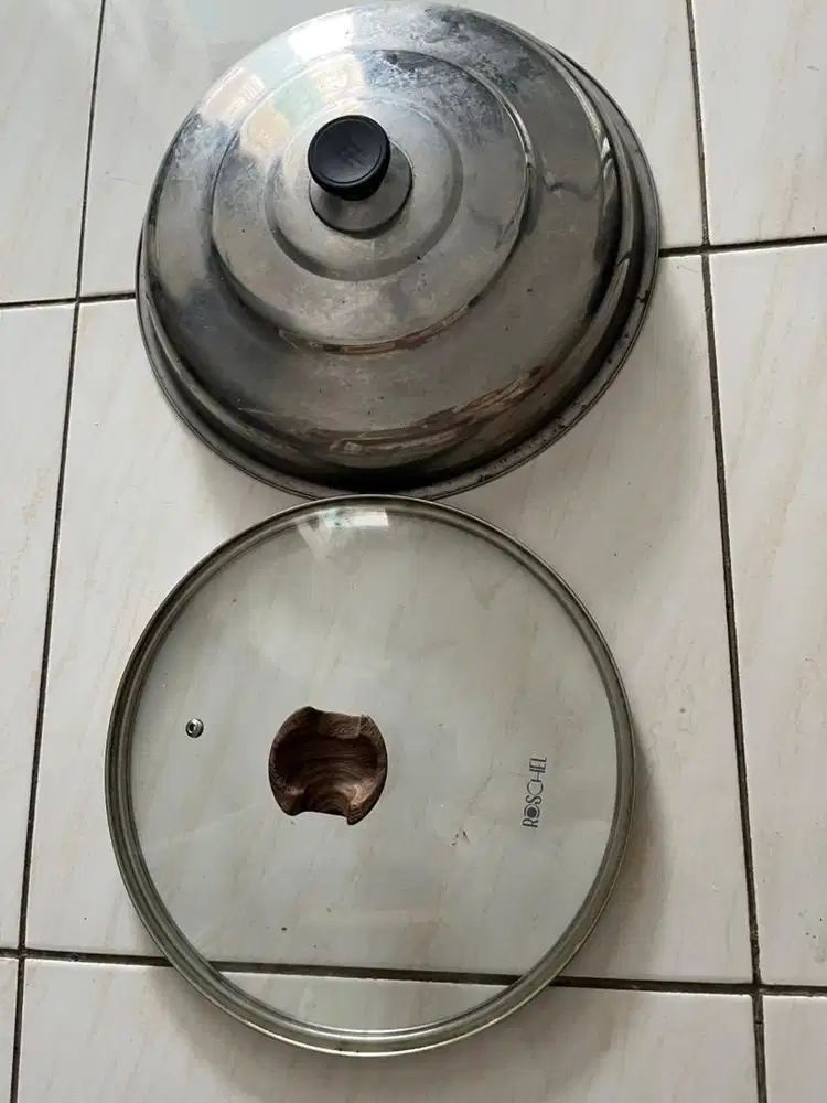 DIJUAL BUNDLING TUTUP PANCI KACA 28cm DAN STEENLESS 34cm LEBAR