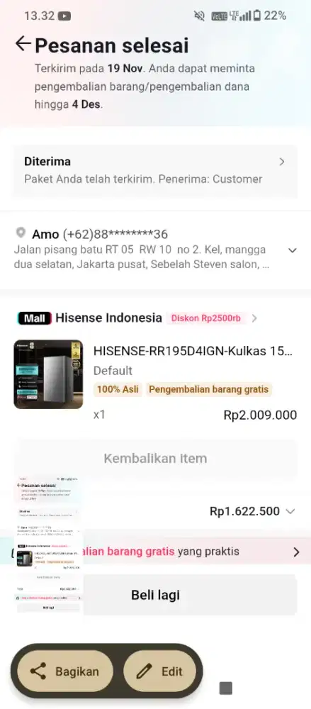 Kulkas Hisense 1 pintu