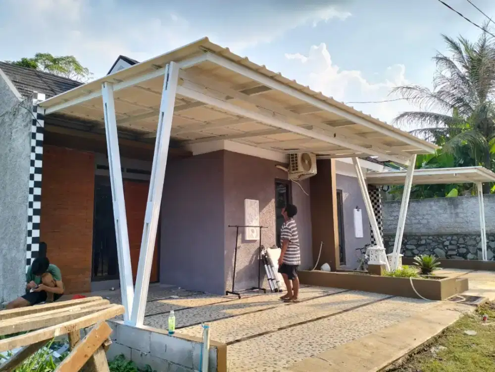 Pasang canopy alderon single dan atap bocor