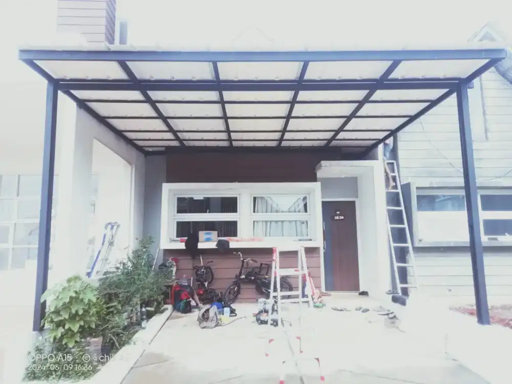 Pasang canopy alderon single dan atap bocor