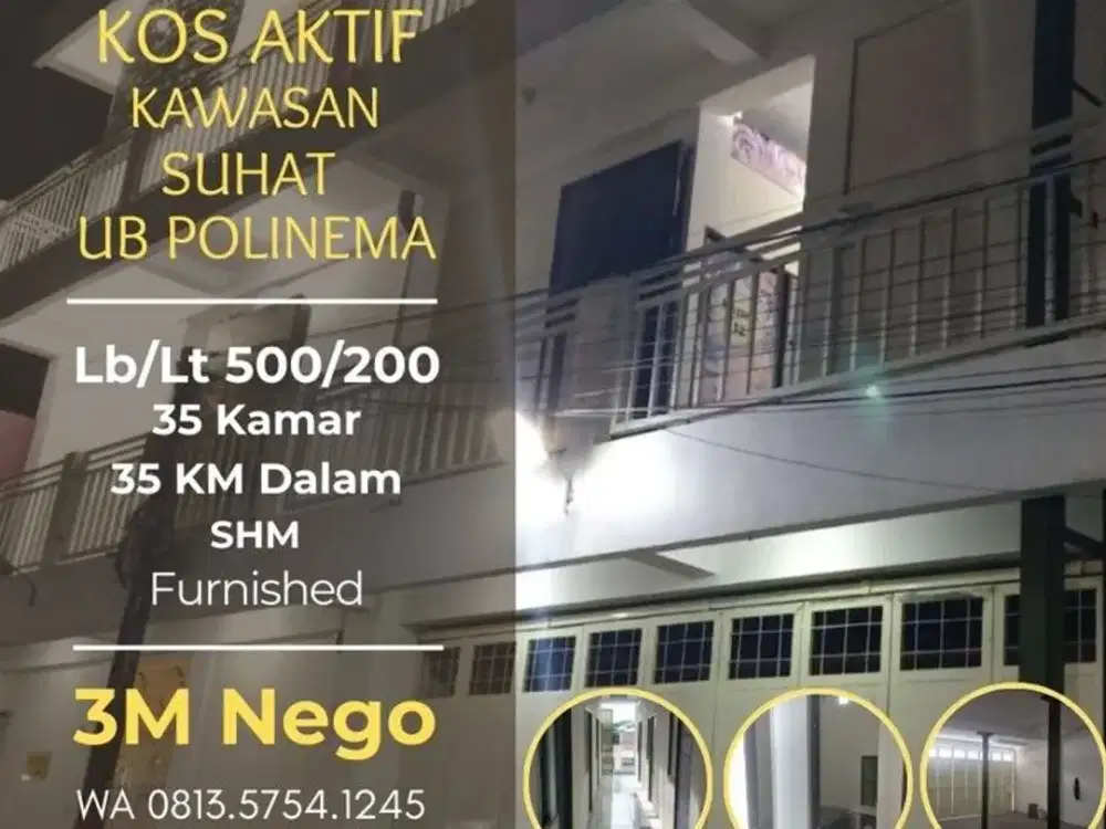 Kos aktif dijual di SUHAT 36KT Furnished dekat UB Polinema 3M Nego