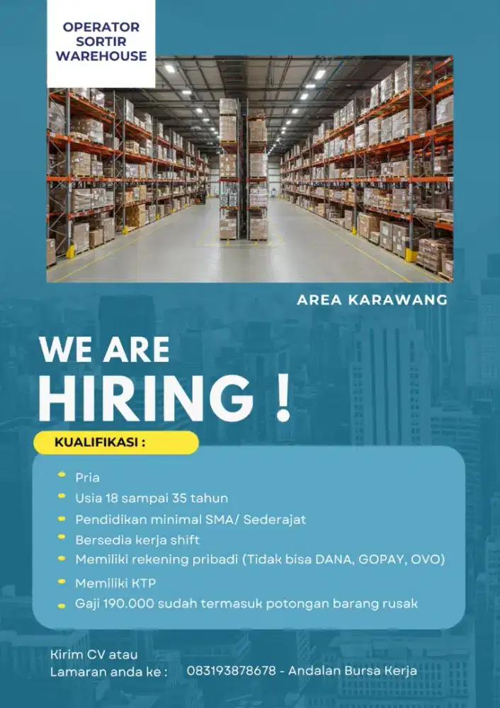 Loker Operator Gudang Area Karawang