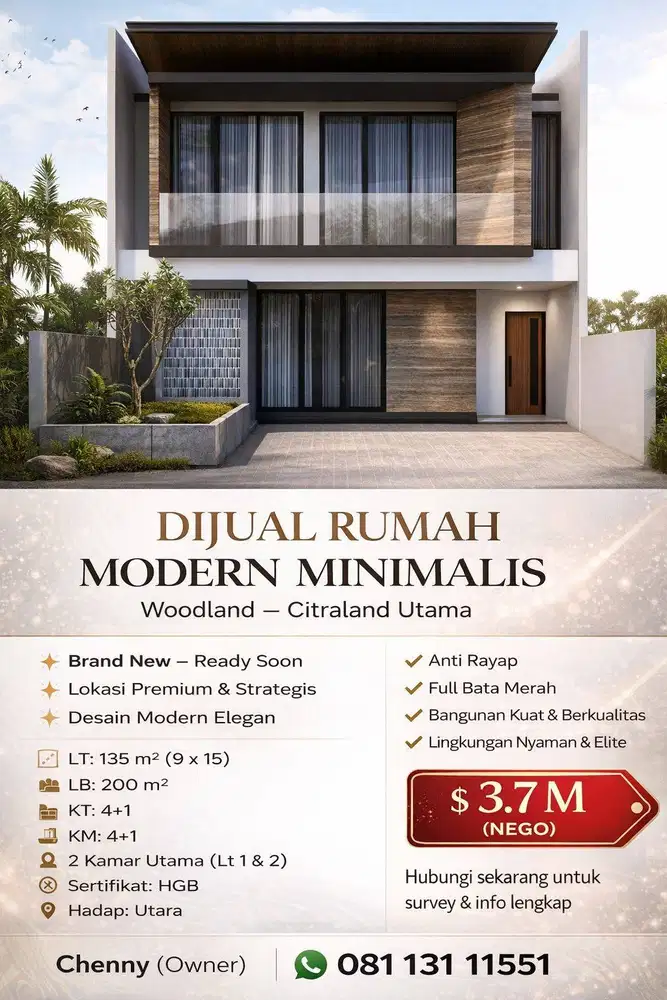 Rumah modern baru gress - woodland citraland utama