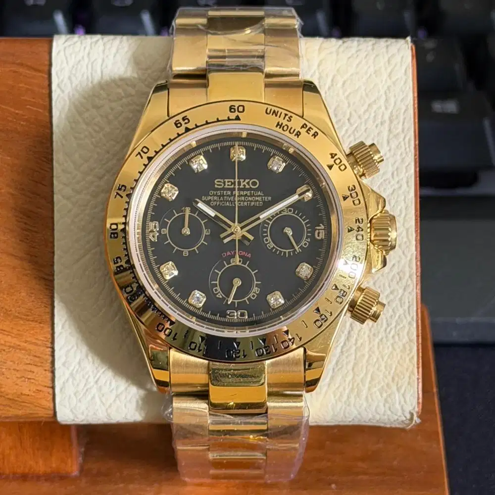 Seiko Daytona Black Diamond Yellow Gold VK63 Chronograph Submarinerind