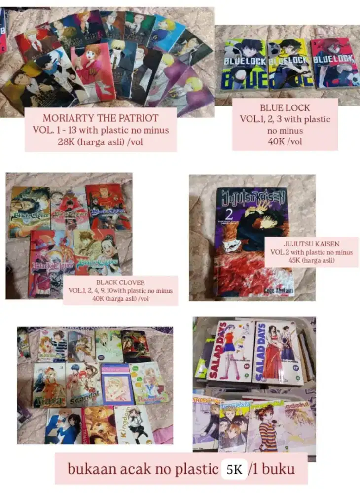 Komik blue lock, jujutsu kaisen, black clover dll