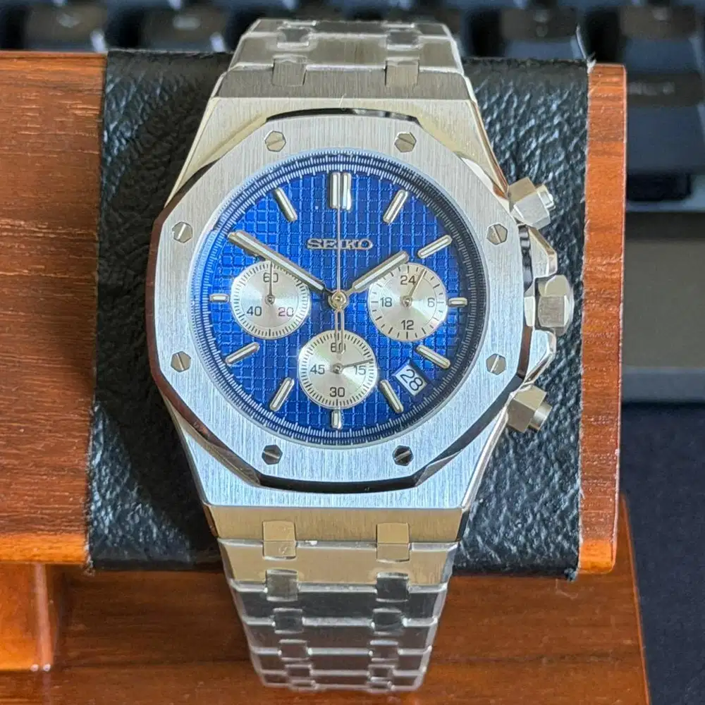 Seiko Royal Oak Blue Platinum VK63 Chronograph Seiko Custom