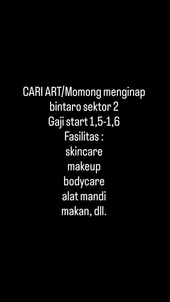 CARI ART MENGINAP GAJI 1,5 sampai 1,6 FULL FASILITAS