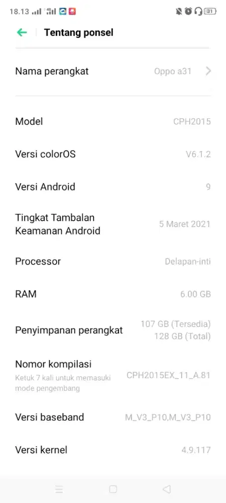 Jual cepat Oppo a31 ram 6 /128