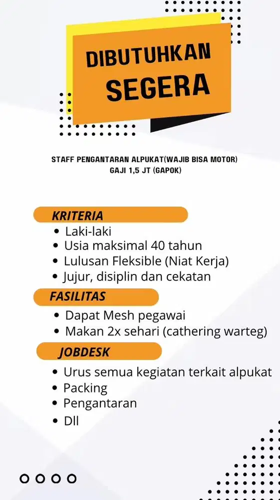 LOWONGAN CEPAT WAJIB BISA MOTOR