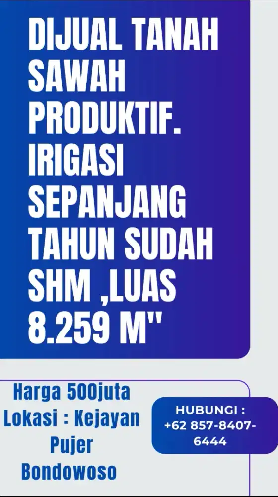 DIJUAL CEPAT TANAH SAWAH LUAS & PRODUKTIF