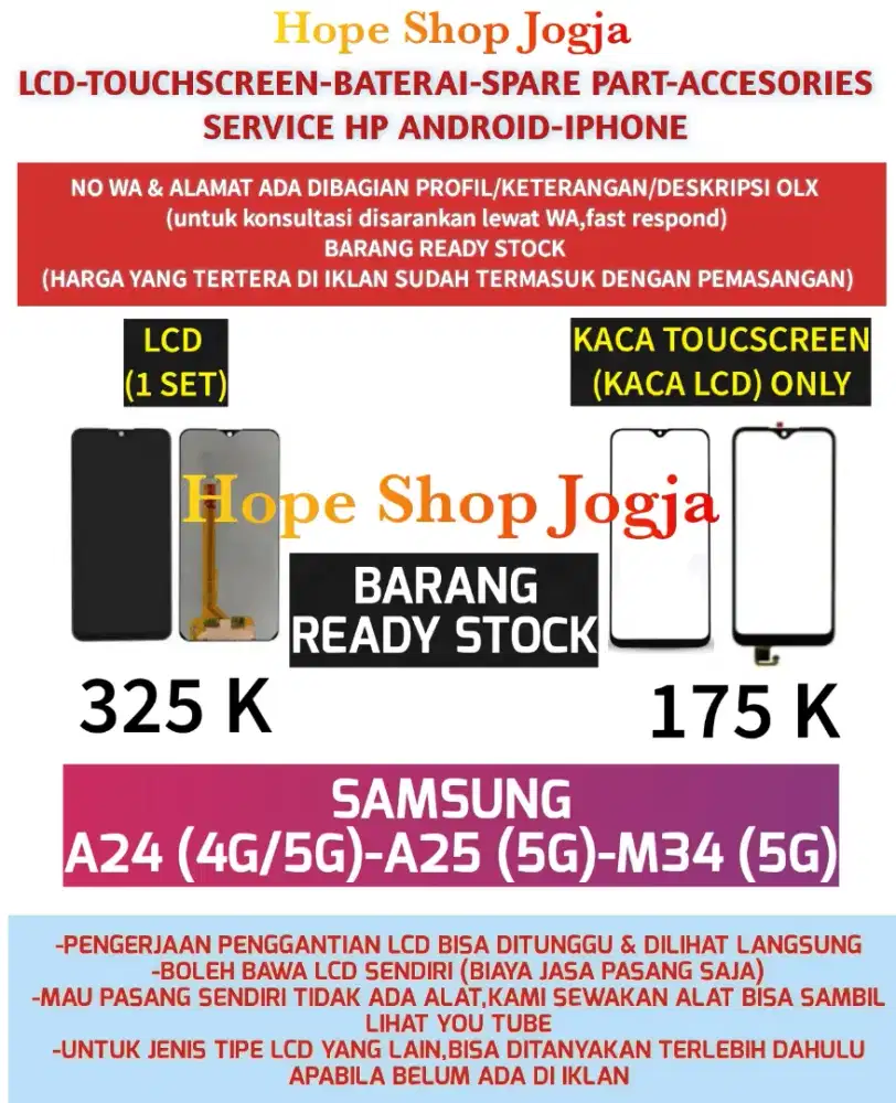 Touchscreen-Baterai-Lcd SAMSUNG
A24 (4G/5G)-A25 (5G)-M34 (5G)