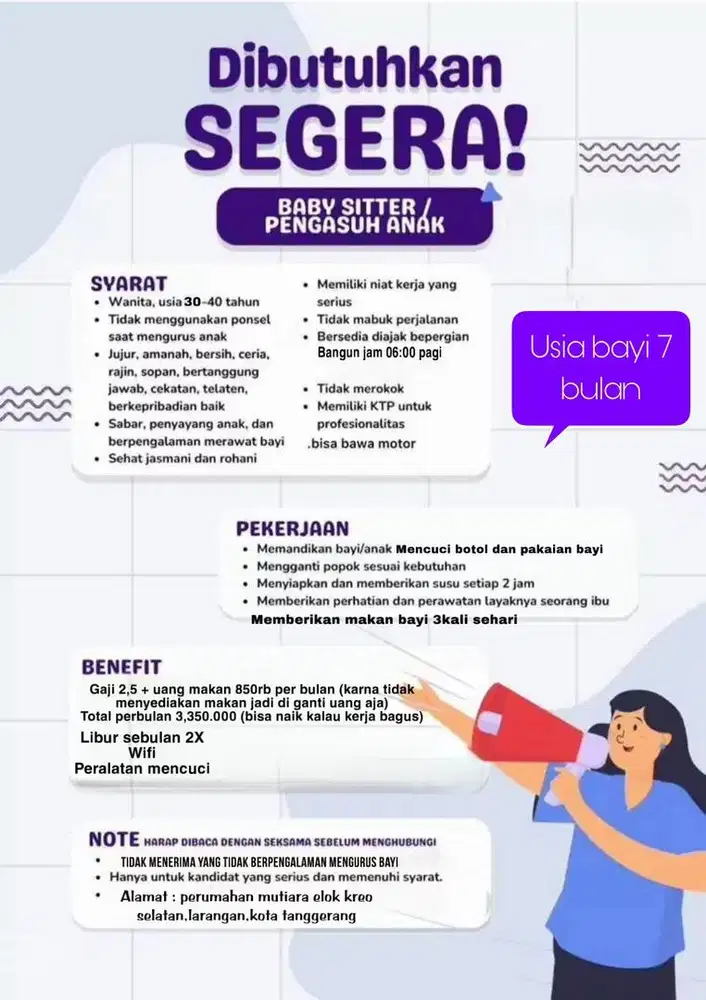 DI CARI BABY SITTER PENGALAMAN
