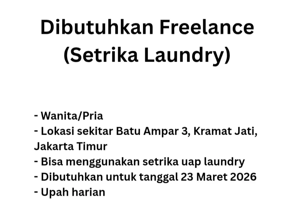 Dibutuhkan Freelance Laundry