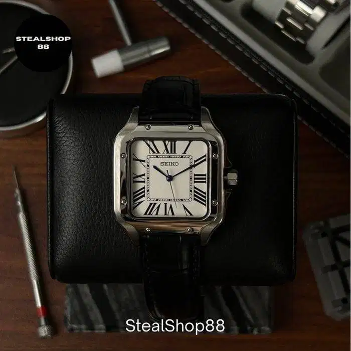 Seiko Santos XL White with Crocodile Embossed Genuine Leather Black